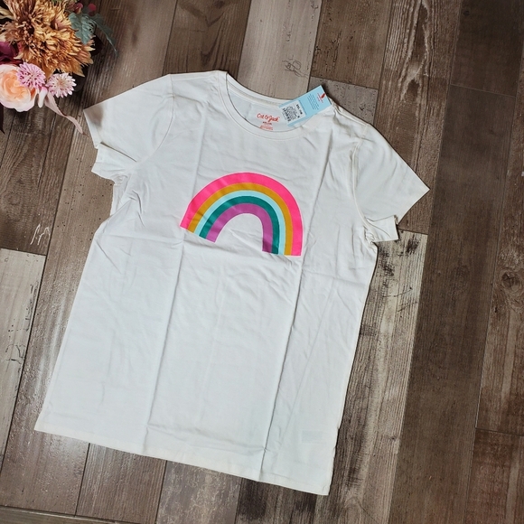 NWT Cat & Jack Girls Rainbow Graphic Tee T-Shirt Size XXL 18 Almond Cream - Picture 10 of 11